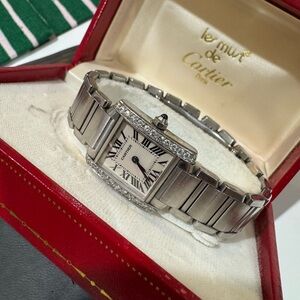 Cartier Stainless Steel, white face with a diamond bezel Women's Watch
